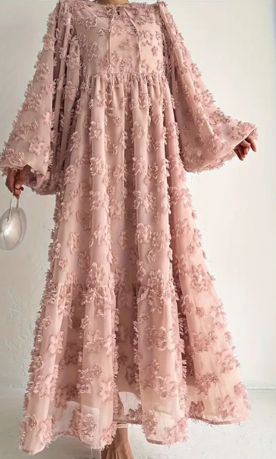 Elegantes Langarmloses Maxikleid für Damen mit Blumendruck - Hellrosa, Polyester