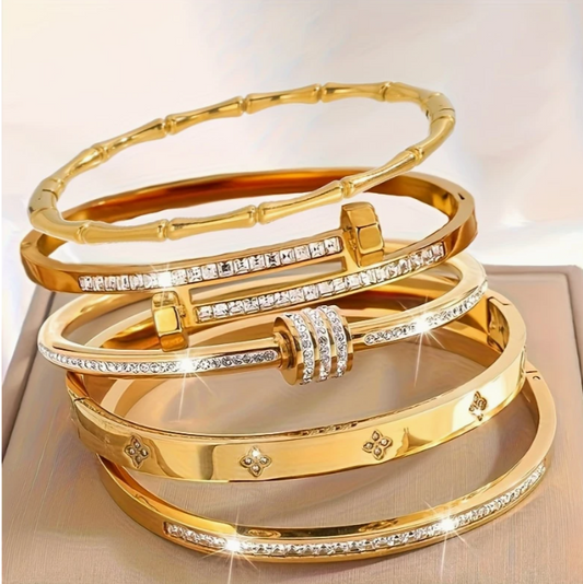 5 Stück hochwertige elegante Edelstahl-Armbänder für lässige und formelle Anlässe