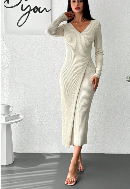 Pulloverkleid mit Einfarbig Rippenstrick