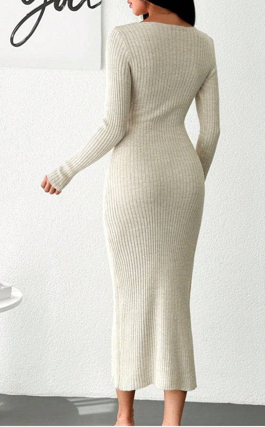 Pulloverkleid mit Einfarbig Rippenstrick