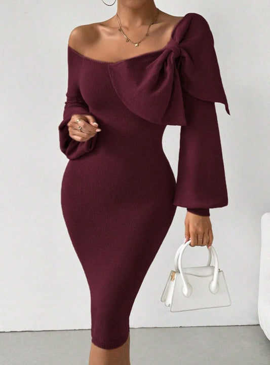 Strickkleid mit Schleife in Lilla