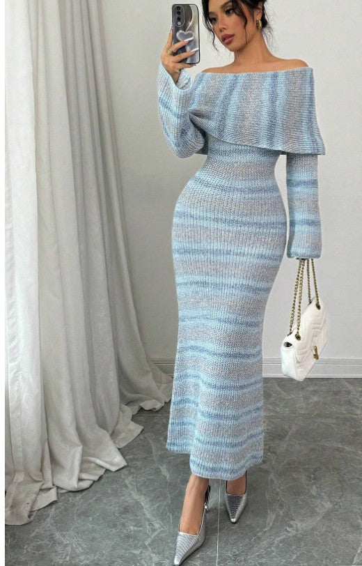 ST Damen Off-Shoulder, figurbetontes gestricktes Kleid